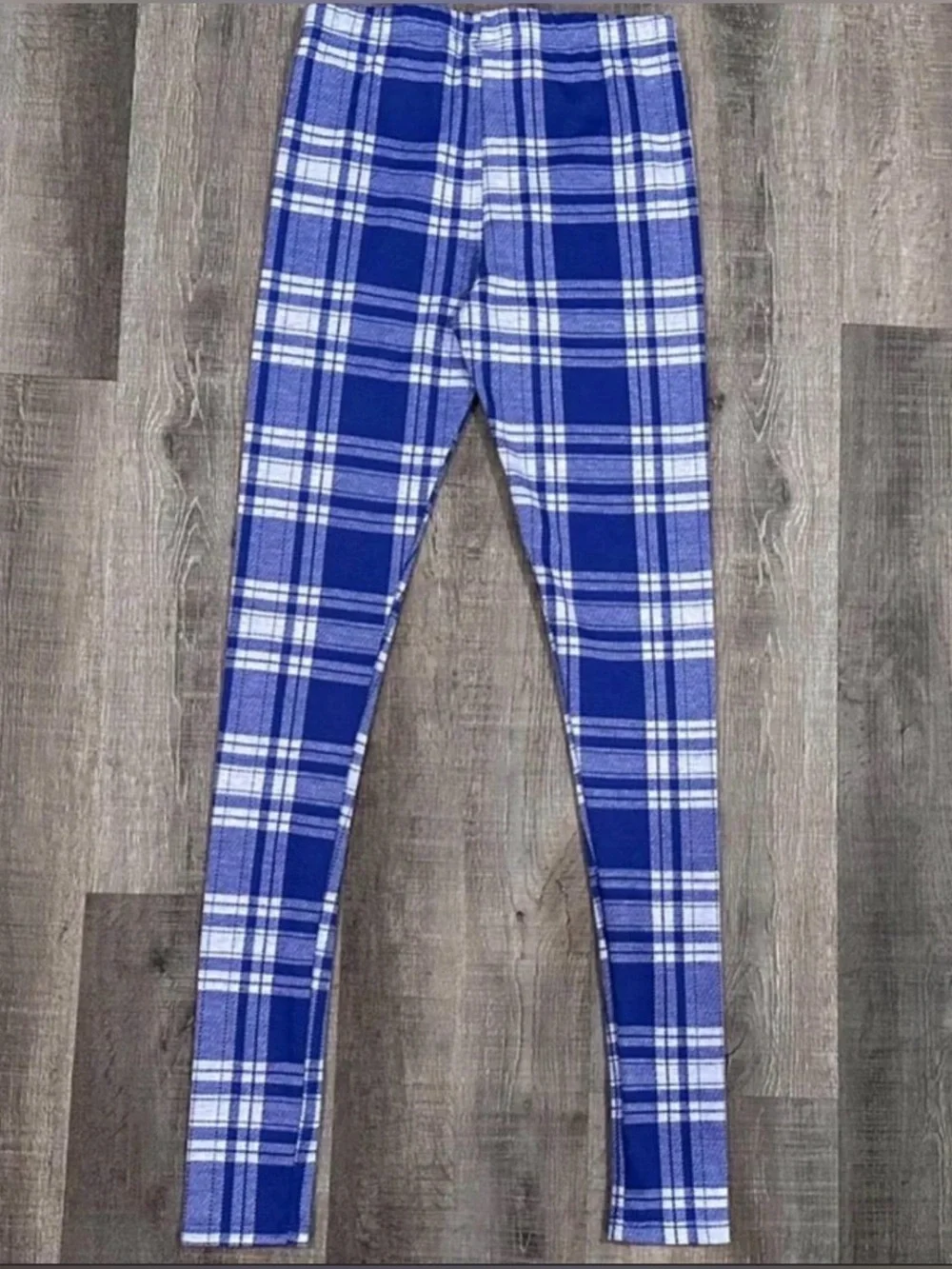 💞 New Little Girls Size Small Blue & Gray Plaid Skinny Leggings